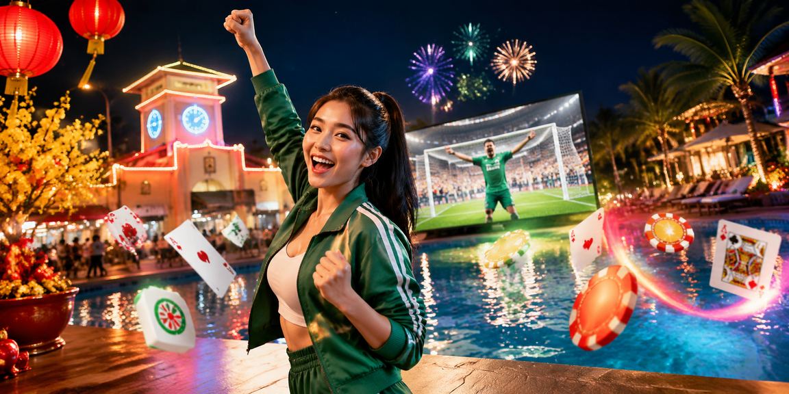 Không khí lễ hội Tết tại TP.HCM với người chơi xổ số và bài bên bàn trang trí rực rỡ